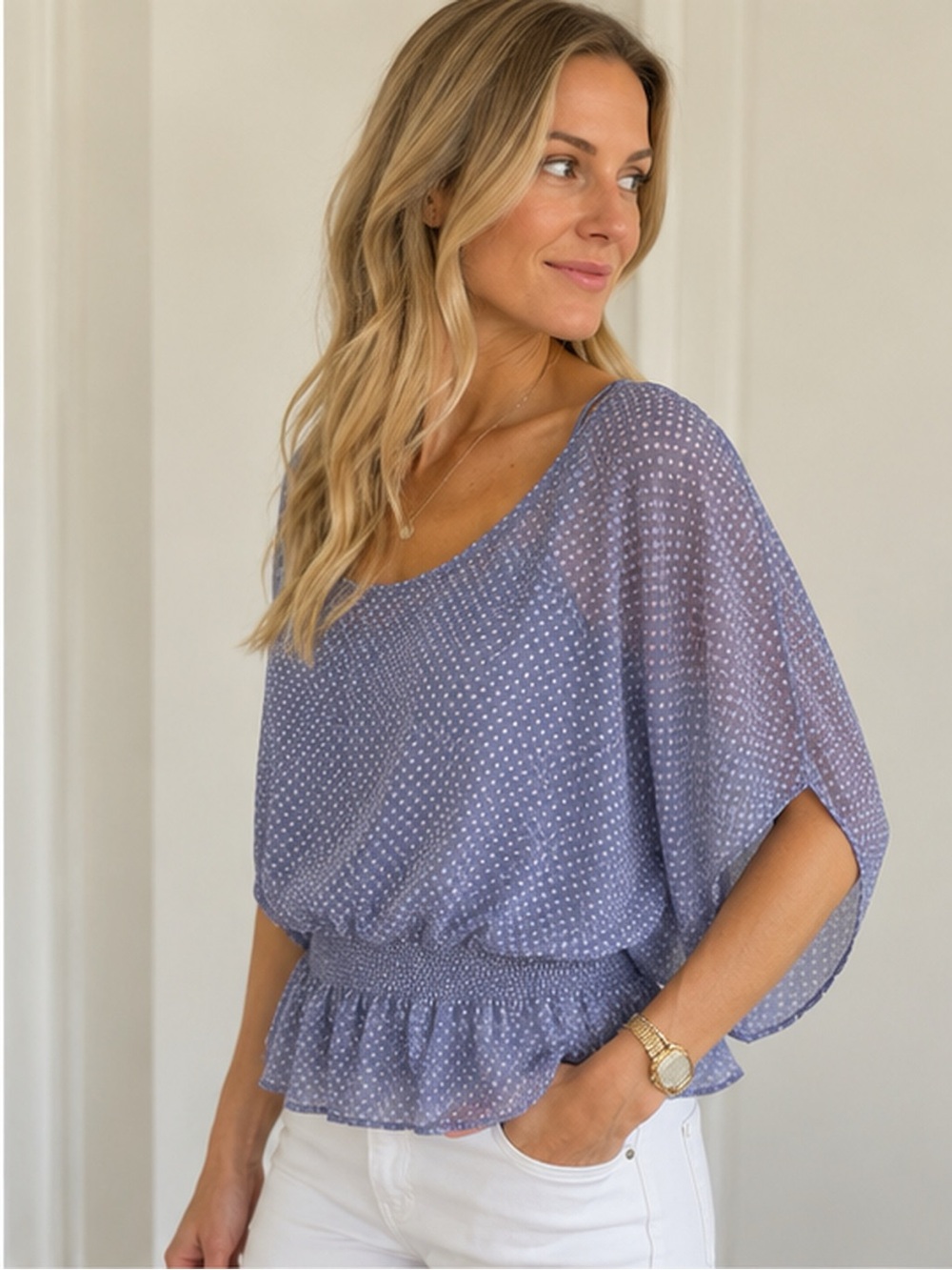 Ella Moss 100% Silk Polka Dot Dolman Blouse + Cami Size S